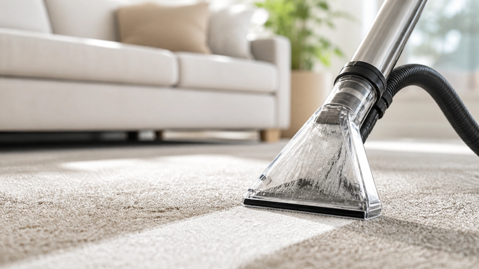 Professional carpet cleaning equipment cleaning a light carpet.
